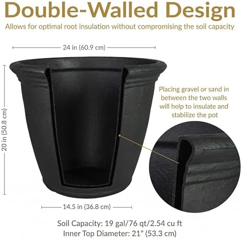 Sunnydaze Anjelica 24'' Large Plastic Planter Pot for Plants, Black, 4pk - Image 6