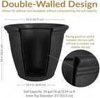 Sunnydaze Anjelica 24'' Large Plastic Planter Pot for Plants, Black, 4pk - Image 6