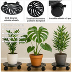 2-Pack 12" Round Metal Plant Caddy with Wheels Heavy-Duty Large Rolling Plant Stand Indoor Outdoor Wheeled Planter Dolly Cart Coaster Flower Pot Mover Roller Base, Garden Trolley - Image 3