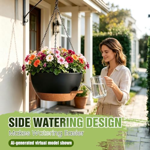13 Inch Large Self Watering Hanging Planters 2 Pack with Saucers - Image 5