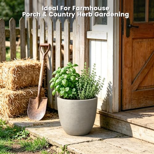 Kante Accent Round Bowl Weathered Concrete Planter 14" Dia, Outdoor - Image 5