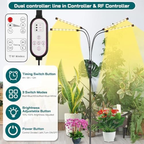 LED Grow Lights for Indoor Plants,4 Heads Full Spectrum Plant Light with 15-63" Adjustable Tripod Stand, Indoor Grow Lamp with Remote Control and Auto On/Off Timer Function - Image 2