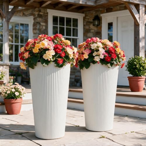 24" Tall Planters for Outdoor Plants Set of 2 - Round White by Diyfire