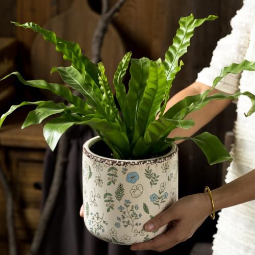 Ceramic Pots for Plants,6.3 Inch Cylinder Flower Pot with Drainage Hole, Rustic Decorative Plant Pot for Succulents, Flowers, Indoor Outdoor Garden Home Office Decor (Large) - Image 5