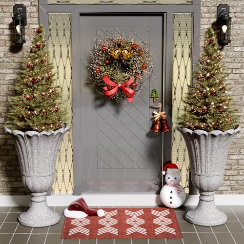 Tall Plastic Urn Planters and Pedestal - 24" Outdoor Planter Grey - Image 7