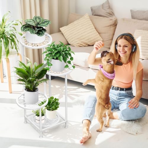 4 Tier Plant Stand Indoor Outdoor, Tall Metal Corner Flower Shelf Holder for Multiple Plants, Space-Saving Rustproof Plant Display Rack for Patio Balcony Garden Living Room Porch, White - Image 5