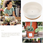 DOITOOL Succulent Planter Pot White Ceramic with Bamboo Tray - Image 3