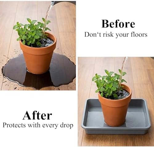 10 Pack Square Plant Saucer 14 Inch Plastic Drip Trays to Catch Water, Gray - Image 4