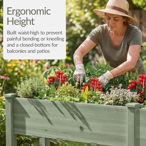 Best Choice Products 72x24x30in Raised Garden Bed, Elevated Wood Planter Box Stand for Backyard, Patio, Balcony w/Divider Panel, 6 Legs, 300lb Capacity - Sage - Image 4