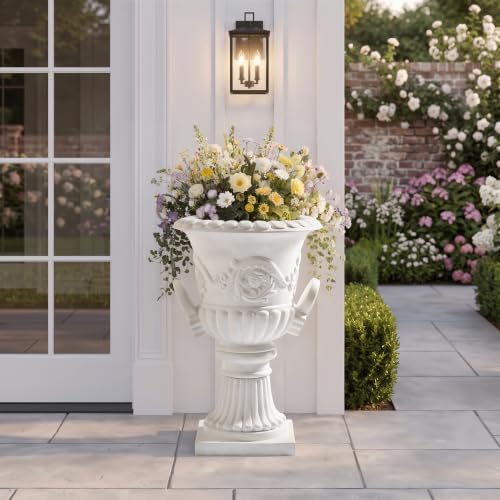 Classical Roman Pedestal Urn Planter, 31.5 Inch, White - Image 6
