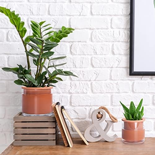 Phoenix Vine 4 Inch 6 Inch Self Watering Plants Pots, Design Terracotta Pots for Plants, Indoor Cylinder Terra Cotta Planter with Glass Vase Set, 51-A-G-46 - Image 5