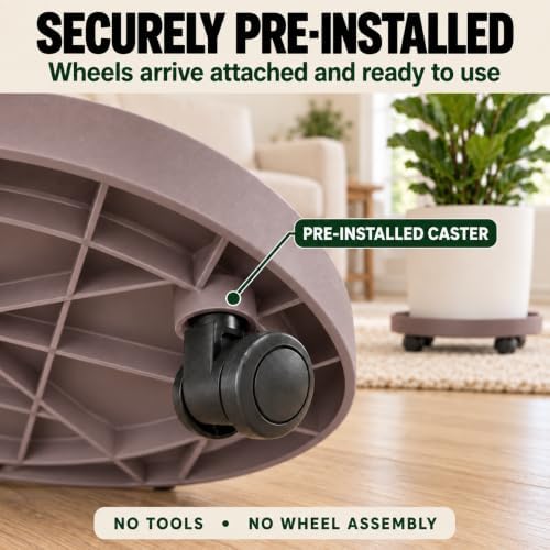 Plant Stand Indoor, Plant Stand Outdoor Plastic Rolling Tray Plant Caddy with Wheels, 12 Inch Outdoor Plant Stand for Planters for Outdoor Plants, Heavy Duty Plant Dolly, 2 Pack, Brown - Image 4