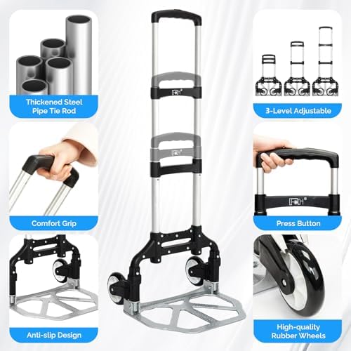 FCH Folding Hand Truck Aluminum Portable Folding Hand Cart 165lbs Capacity Hand Cart and Dolly Ideal for Home, Auto, Office,Travel Use,Black - Image 6