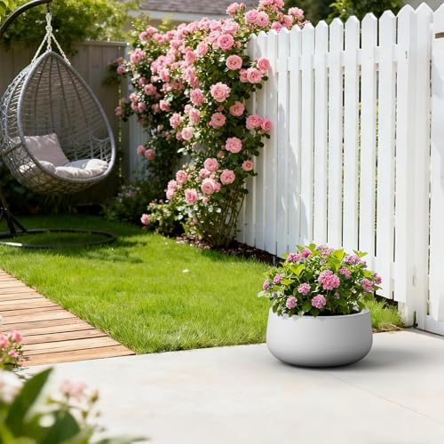 Kante Accent Round Bowl White Concrete Planter 16" Dia, Outdoor - Image 4