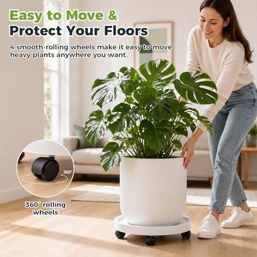 5 Pack 12 Inch Plant Caddy with Wheels Rolling Plant Stand with Casters Plant Dolly Coasters Heavy Duty Large Potted Plant Mover Roller Base for Indoor Outdoor, White - Image 3