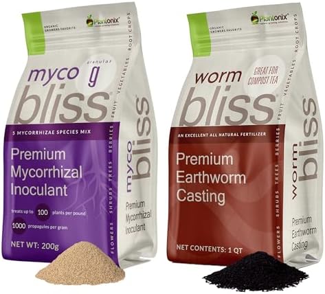 Worm Bliss (1 Qt) + Myco Bliss Granular (200 g) - Mycorrhizal Fungi Inoculant & Worm Castings for Plants - Mycorrhizae for Plants - Earthworm Castings Organic Fertilizer - Mycorrhizal Inoculant by Plantonix