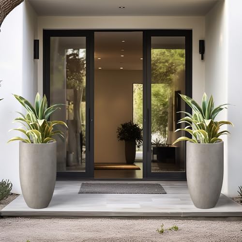 Kante 24 Inch Tall Concrete Planter, Outdoor Indoor Large Plant Pots with Drainage Hole and Rubber Plug for Home Garden Patio Porch Smooth Distressed Cement - Image 3