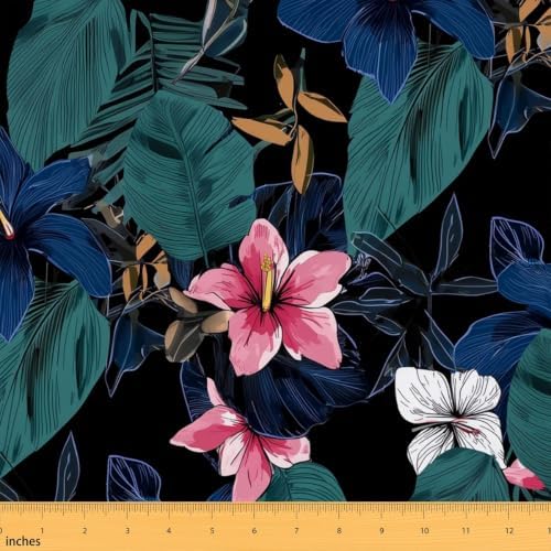 Floral Fabric By The Yard, Palm Leaves Upholstery Fabric for Chairs, Botanical Leaves Petal Decorative Fabric, Retro Flower Indoor Outdoor Fabric, DIY Art Waterproof Fabric, Blue Red, 10 Yards by Erosebridal