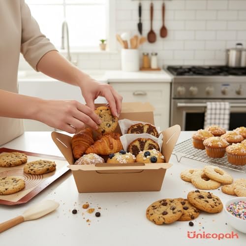 UnicoPak 30 Pack 9x6x6 Kraft Gable Boxes, Food-grade Cardboard Paper Lunch Boxes, Recyclable Gift Boxes with Handles for Treats, Picnic, Takeout Food, Goodie Bags, Sturdy Barn Boxes - Image 4