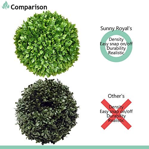 SunnyRoyal Topiary Ball Artificial Outdoor Boxwood Balls Topiary Lifelike Plants, Round Topiary for Indoor/Outdoor Decore, Rose Leaf 15 Inch, 5 Pieces - Image 6