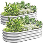 4x2x1ft-2pcs-Oval Raised Garden Bed Kit, Galvanized Planter Garden Boxes Outdoor, Metal Raised Garden Beds for Vegetables,Fruits, Flower,Silver by kingddeergardenbed