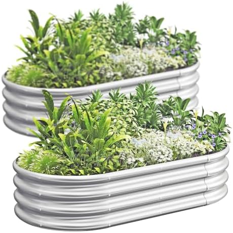 4x2x1ft-2pcs-Oval Raised Garden Bed Kit, Galvanized Planter Garden Boxes Outdoor, Metal Raised Garden Beds for Vegetables,Fruits, Flower,Silver by kingddeergardenbed