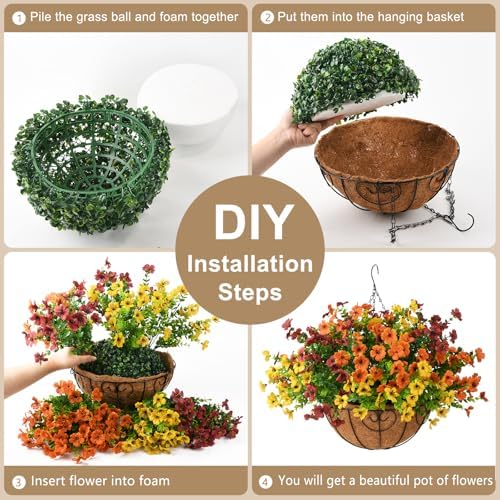 Artificial Fall Hanging Flowers Basket, UV Resistant Mums for Outdoors - Image 3