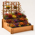 43" 3-Tier Fir Wood Raised Garden Bed Planter with Trellis - Image 5