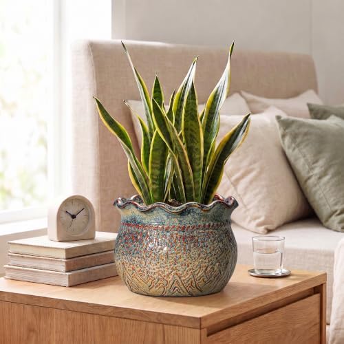 Ceramic Pots for Plants, 8 Inch Plant Pot, Yellowish Brown - Image 6