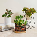Animal Tiger Stripe Chinoiserie Planters Ceramic Orange and Coral Peony Flower Round Flower Pot with Drainage Holes and Bamboo Tray Pot for Home Office Desk Garden - Image 4