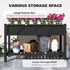47 Inch Elevated Wood Raised Garden Bed with Storage Shelf, Black - Image 2