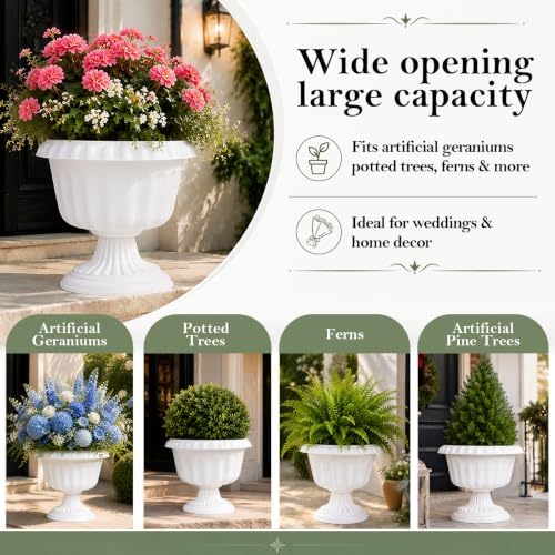 Urn Planter, 9.7 Inch Tall Classic Plastic Flower Pot - Image 6