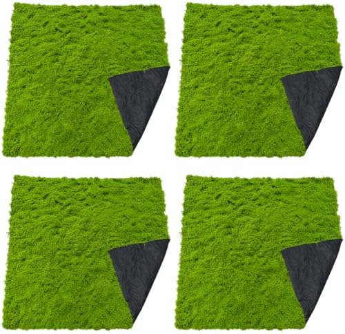 4 Pcs Artificial Green Moss Mat, Realistic Mossy Turf with Mesh Backing, DIY Miniature Decorative Garden Supplies, Landscape Decoration, 39.4 x 39.4 in Sheets for Crafting Projects and Potted Plants by Chewtoyo