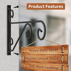 PROWORX 4 Pack 16 Inch Plant Hangers Outdoor Bracket, Indoor Wall Mount Metal Heavy Duty Rust-Resistant Bird Feeder Plant Hooks for Hanging Planters, Flower Baskets, Black - Image 6