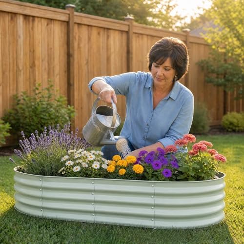 Galvanized Raised Garden Bed, Outdoor Planter Box for Gardening Metal Oval Raised Bed for Vegetables Flowers Herb & Fruit Easy Assembly Patio Kit for Planting Plants-Lime GREEN-6XSX1FT-2PCS - Image 6
