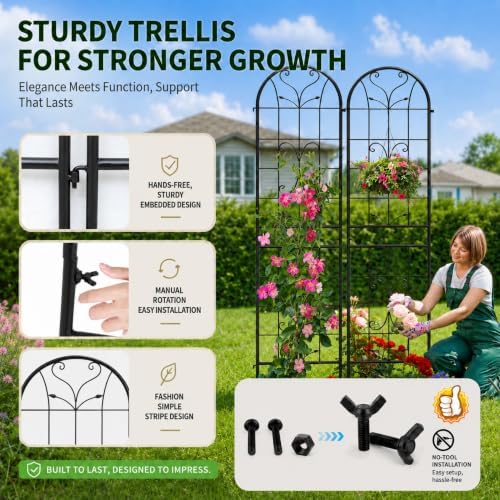 4-Pack 87" x 20" Ornate Scrollwork Arch Black Metal Garden Trellises - Image 6