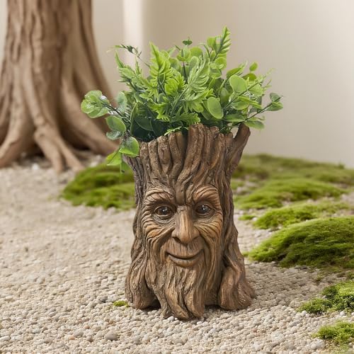 Tree Face Flowerpot with Drainage Hole, Durable Resin Material Garden Flowerpot, Suitable for Indoor and Outdoor Plant Decorative Vases Outdoor Plant Pot - Forest-Inspired Creative Garden Decoration - Image 2