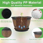 16-inch-Plant-Pots-Indoor-Outdoor, 4 Pack Large Whiskey Barrel Planters with Drainage Holes & Saucer, Plastic Flower Pots Imitation Wine Barrel Design, Decorative Garden Pots for Plants - Image 4