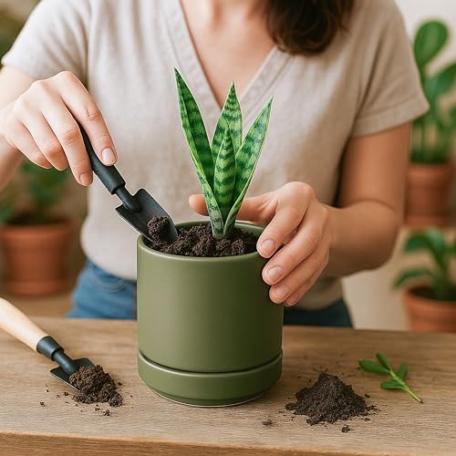 D'vine Dev 4-Pack Ceramic Pots with Saucers, Olive, 4.7 in, 94-X-B-0 - Image 7