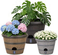 3 Pack Self Watering Pots for Indoor Outdoor Plants,Orchid Pot,Whiskey Barrel-Style Round Resin Planter with Water Level Indicator Reservoir,Drainage Hole,Decorative Flower Pots(10/8/6 Inch) by GOWODOOO