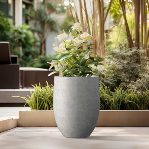 Kante 21.7" Tall Concrete Planter, Large Round Bullet Pot, Pale Gray - Image 3