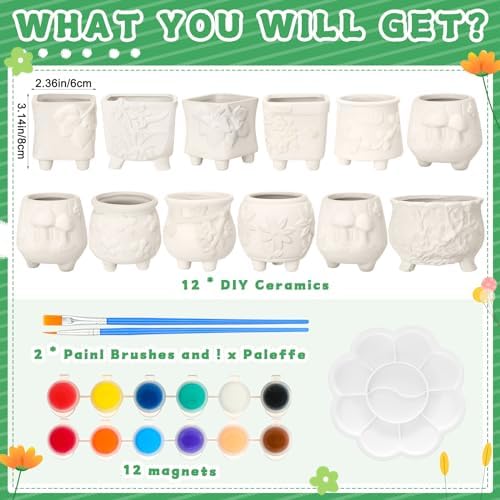 Hushee 12 Sets Ceramic Succulent Pots to Paint with Drainage - Image 2
