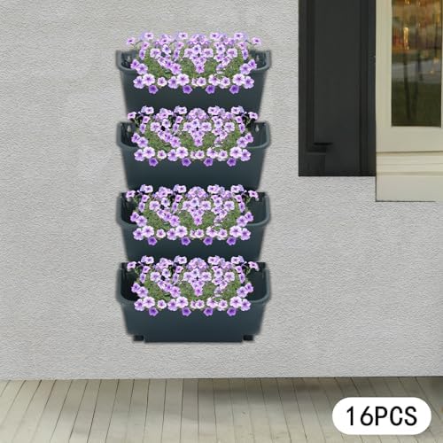 Vertical Wall Planter with 16 Pots, Hanging Garden Plant Flowerpot Holder, Stackable Wall-Mounted Planter, Balcony Planters for Flowers Vegetables Fruits (Army Green, 16 Pots) - Image 7