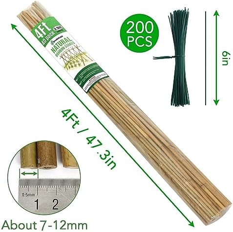 SWANGSA 40 Pack 4 Feet Bamboo Stakes for Plant, Bamboo Sticks Plant Support Garden Stakes Poles with 200pcs Twist Ties for Tomatoes, Beans, Flowers, Potted Plants, Indoor and Outdoor Climbing Plants - Image 6