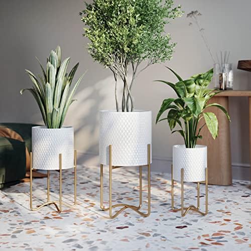 EverNest Claire Mid-Century Modern White Plant Pot with Ambrose Stand, SelectBase, Indoor Planter, Bohemian Style, Minimalist Plant Home Décor (Medium, Gold) - Image 6