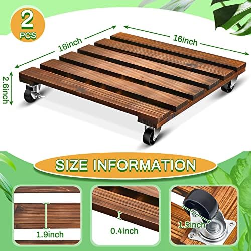 Taiyin 2 Pack 16 Inch Wooden Plant Stand with Lockable Wheels 220 Lbs Heavy Duty Plant Stand with Casters Strong Roller Dolly Base for Outdoor Indoor - Image 2