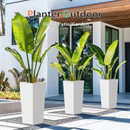 Heyzier Tall Planters for Outdoor Plants, Large Resin Flower Pots for Garden, Front Porch, Patio, Indoor - Set of 2 (White, 32 inch - 2 Pack) - Image 4