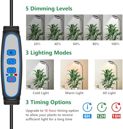 Aumtrly Black Grow Lights for Indoor Plants, Full Spectrum, with 68" Stand - Image 2