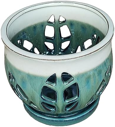 W&W Orchid Pot with Holes and Saucer for Repotting, Teal Mix, 6.5" - Image 5