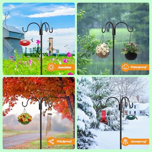 FEED GARDEN Heavy Duty Shepherds Hook 76" Triple Hooks - Metal 5-Prong Base, Adjustable (44/60/76") - 17lb Capacity Bird Feeder Pole for Hanging Plants, Solar Lanterns, Wind Chimes, 1 Pack - Image 6